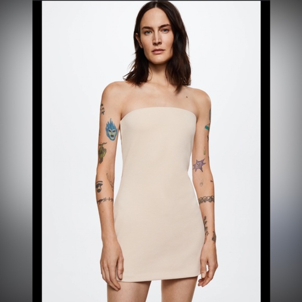Cream Strapless Mini Dress